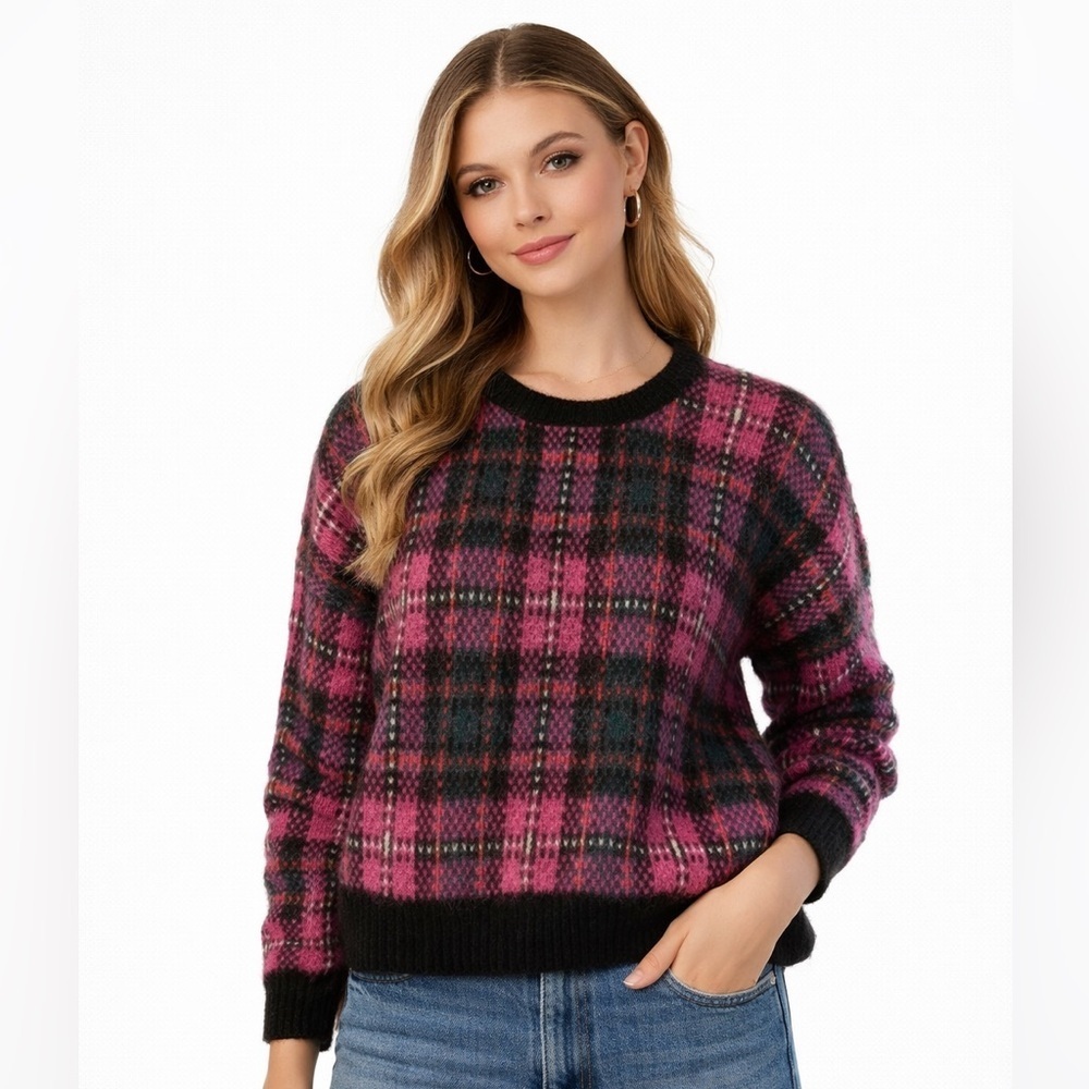 Lauren Ralph Lauren sz L pink/ blk/ green plaid sweater with alpaca NWT
